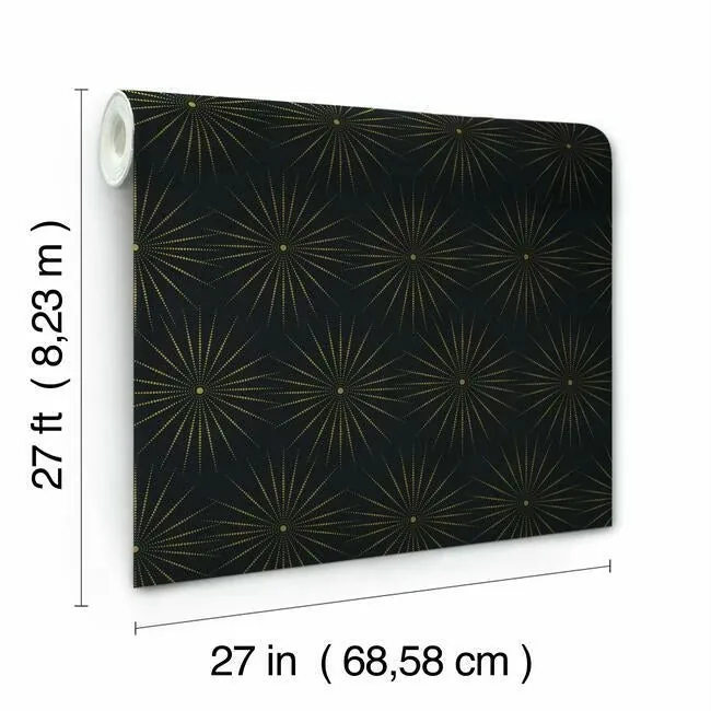 York Designer Series Starlight Black & Gold Wallpaper - SKU BO6696