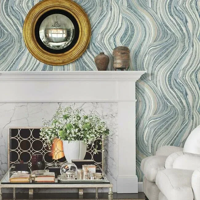 York Designer Series Streaming Cheetah Blue Wallpaper - SKU HO2173