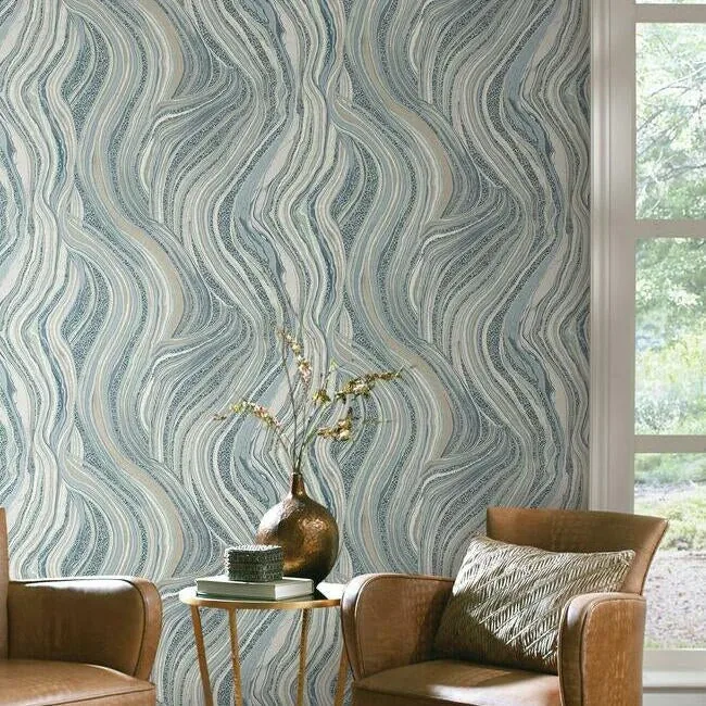 York Designer Series Streaming Cheetah Blue Wallpaper - SKU HO2173