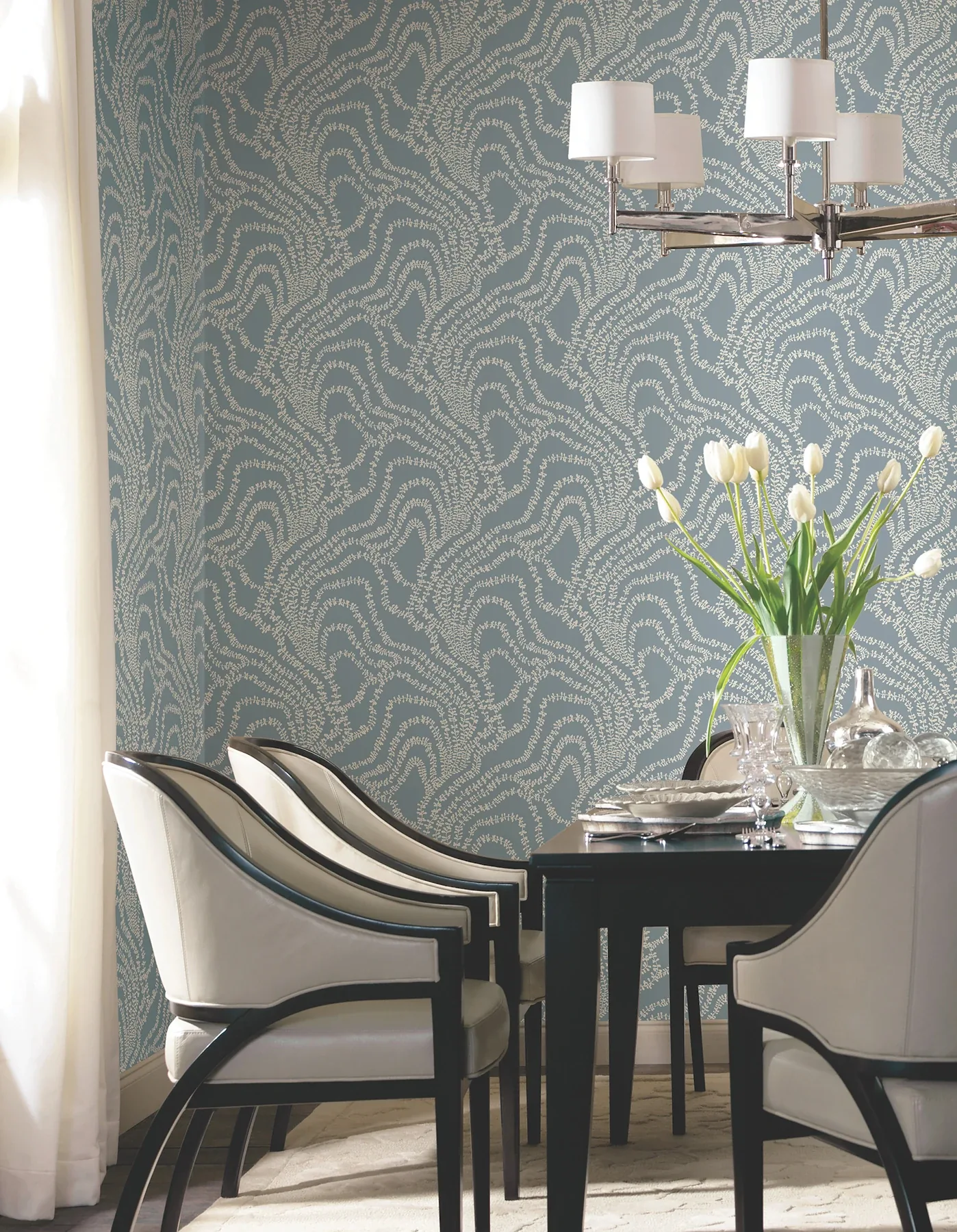 York Designer Series String of Pearls Denim Vine Wallpaper - SKU VR1516