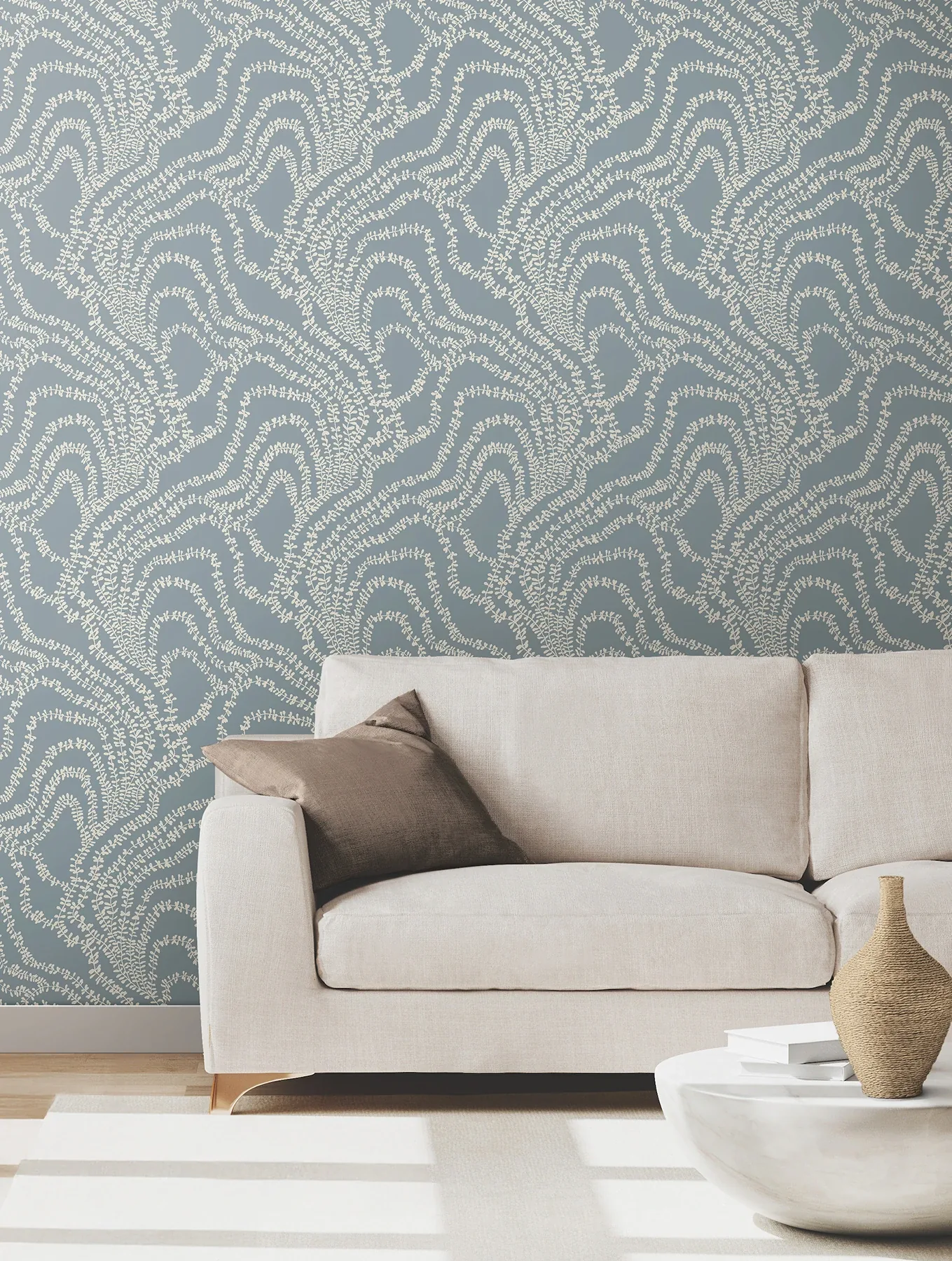 York Designer Series String of Pearls Denim Vine Wallpaper - SKU VR1516