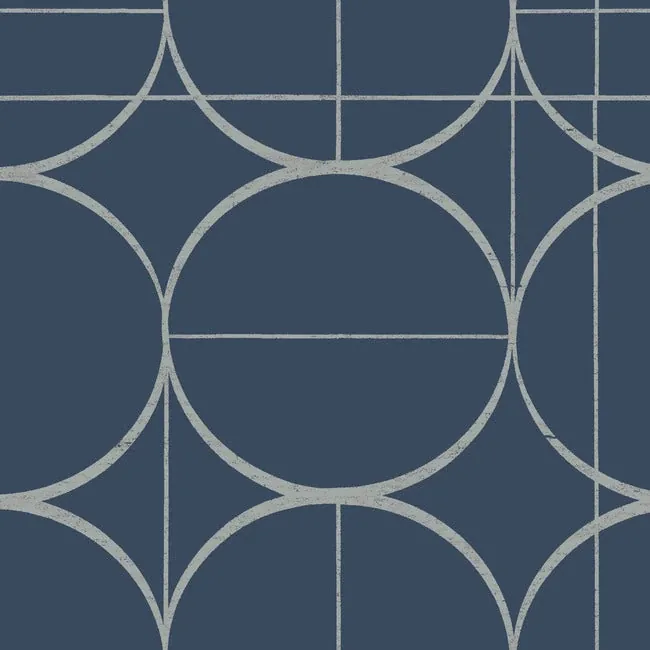 MD7204 | Sun Circles Blue & Silver Wallpaper