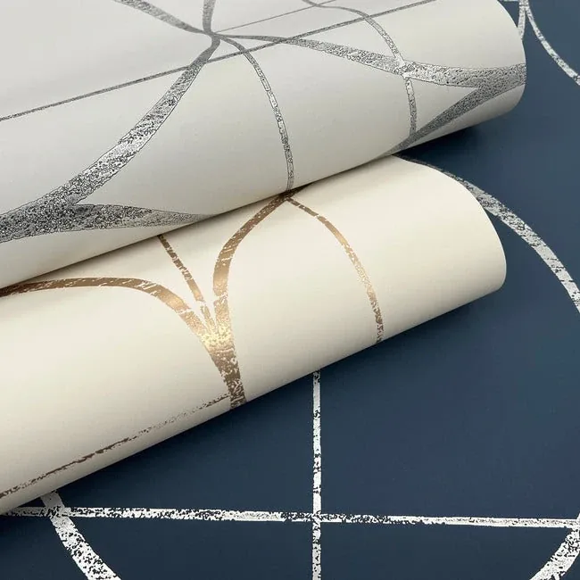 York Designer Series Sun Circles Blue & Silver Wallpaper - SKU MD7204