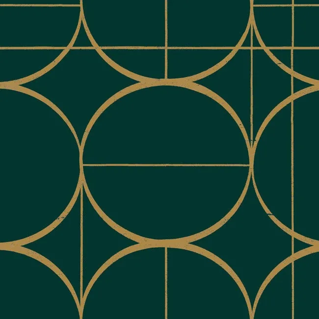 MD7203 | Sun Circles Emerald & Gold Wallpaper