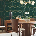 York Designer Series Sun Circles Emerald & Gold Wallpaper - SKU MD7203