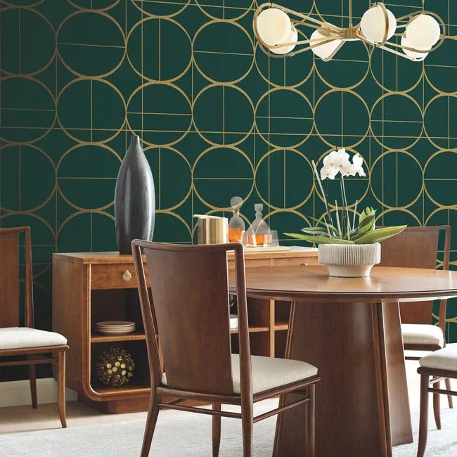 York Designer Series Sun Circles Emerald & Gold Wallpaper - SKU MD7203