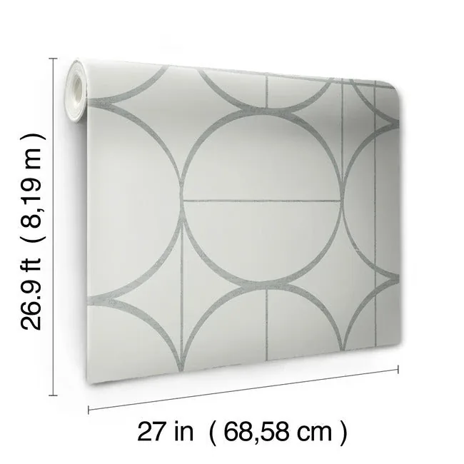 York Designer Series Sun Circles Fog & Silver Wallpaper - SKU MD7205