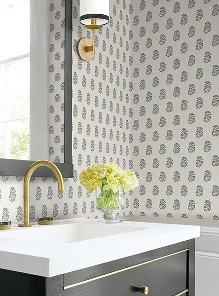 York Designer Series Sylvie Teal Floral Wallpaper - SKU VP1383