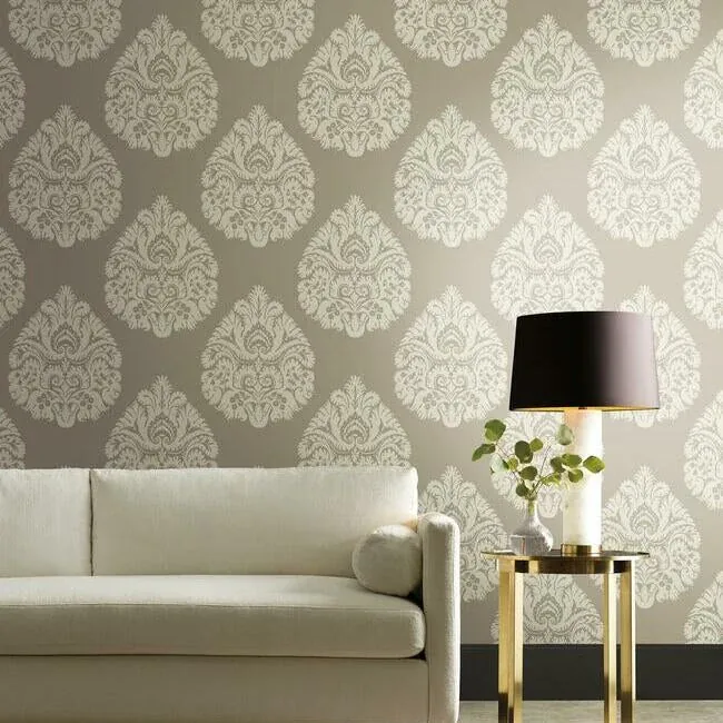 York Designer Series Teardrop Damask Beige Wallpaper | Wallpaper Twins York Designer Series Teardrop Damask Beige Wallpaper - SKU KT2142