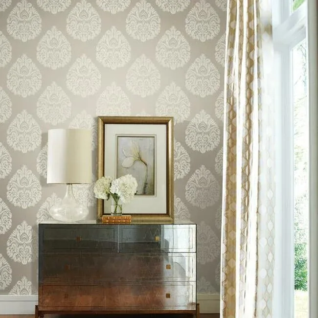 York Designer Series Teardrop Damask Beige Wallpaper | Wallpaper Twins York Designer Series Teardrop Damask Beige Wallpaper - SKU KT2142