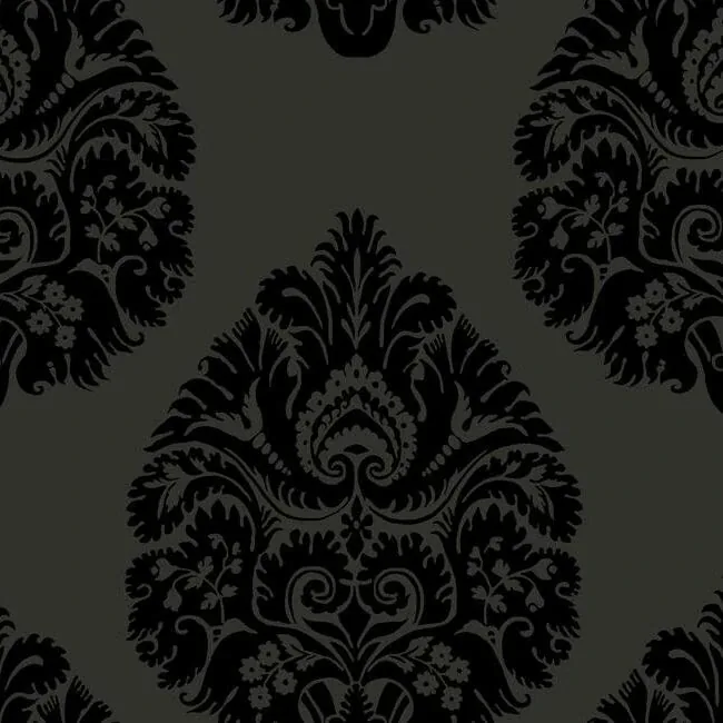KT2144 | Teardrop Damask Black Wallpaper