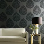 York Designer Series Teardrop Damask Black Wallpaper - SKU KT2144