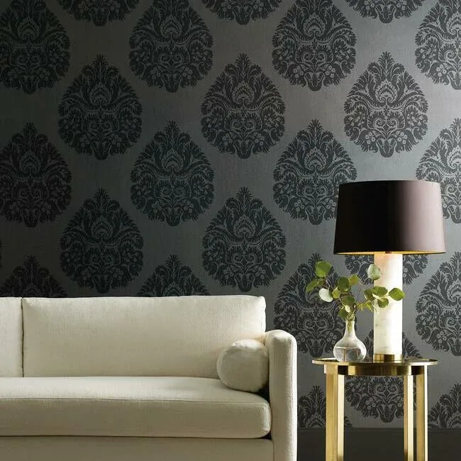 York Designer Series Teardrop Damask Black Wallpaper - SKU KT2144