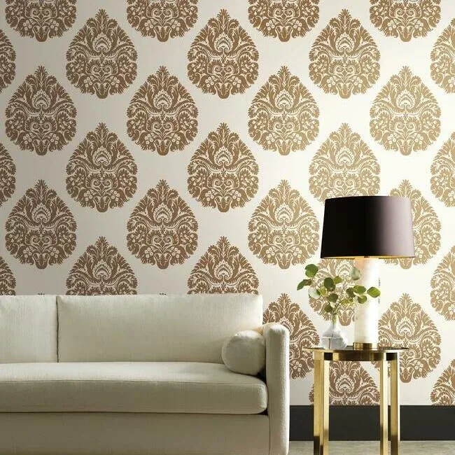 York Designer Series Teardrop Damask Gold Wallpaper - SKU KT2141