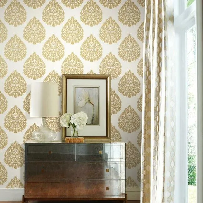 York Designer Series Teardrop Damask Gold Wallpaper - SKU KT2141