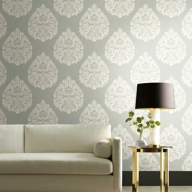 York Designer Series Teardrop Damask Light Grey Wallpaper - SKU KT2145