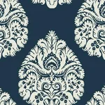 York Designer Series Teardrop Damask Navy Wallpaper - SKU KT2143