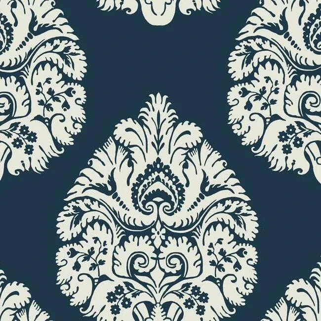 KT2143 | Teardrop Damask Navy Wallpaper