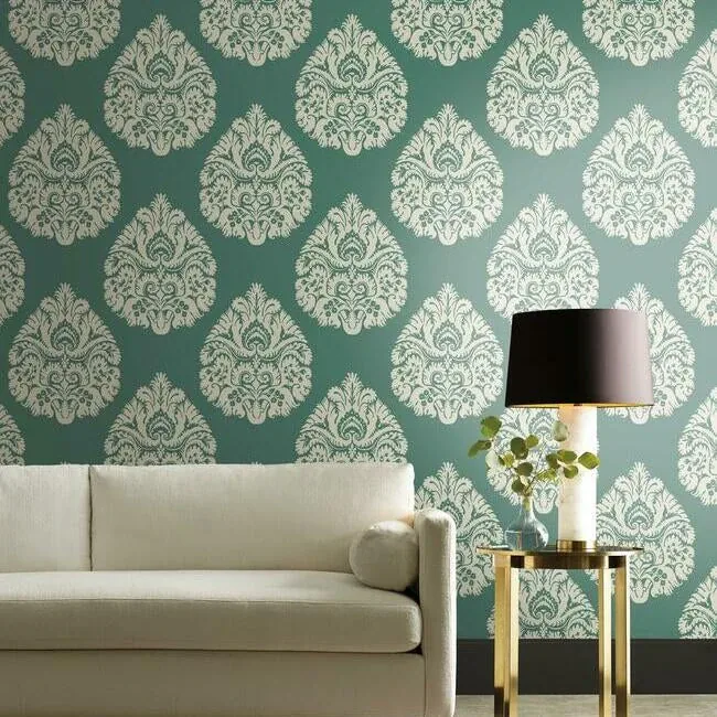 York Designer Series Teardrop Damask Teal Wallpaper - SKU KT2146