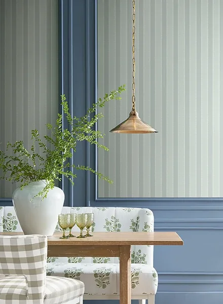 York Designer Series Tilford Blue Awning Stripe Wallpaper - SKU VP1375