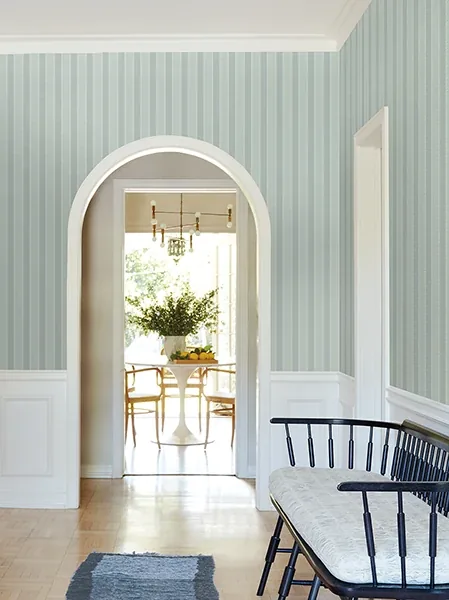 York Designer Series Tilford Blue Awning Stripe Wallpaper - SKU VP1375