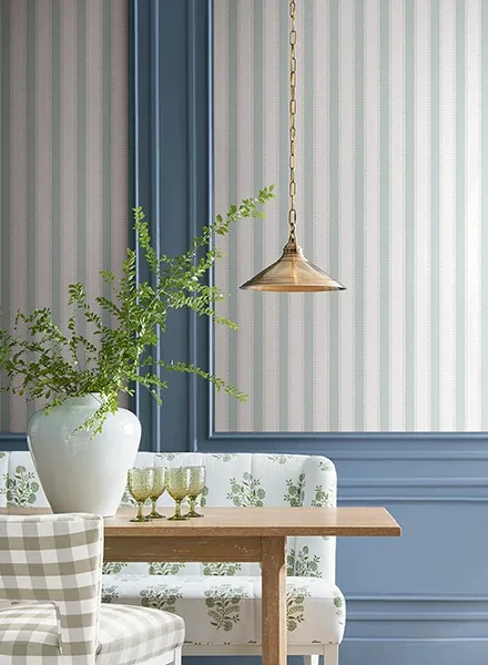 York Designer Series Tilford Light Blue Awning Stripe Wallpaper - SKU VP1371