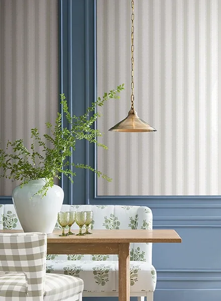 York Designer Series Tilford Light Grey Awning Stripe Wallpaper - SKU VP1373