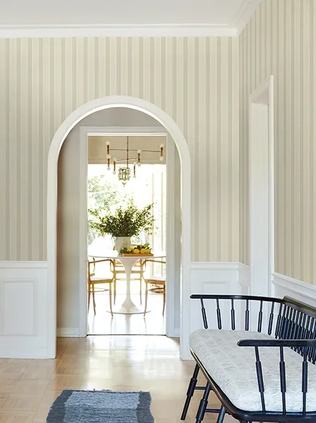 York Designer Series Tilford Neutral Awning Stripe Wallpaper - SKU VP1374