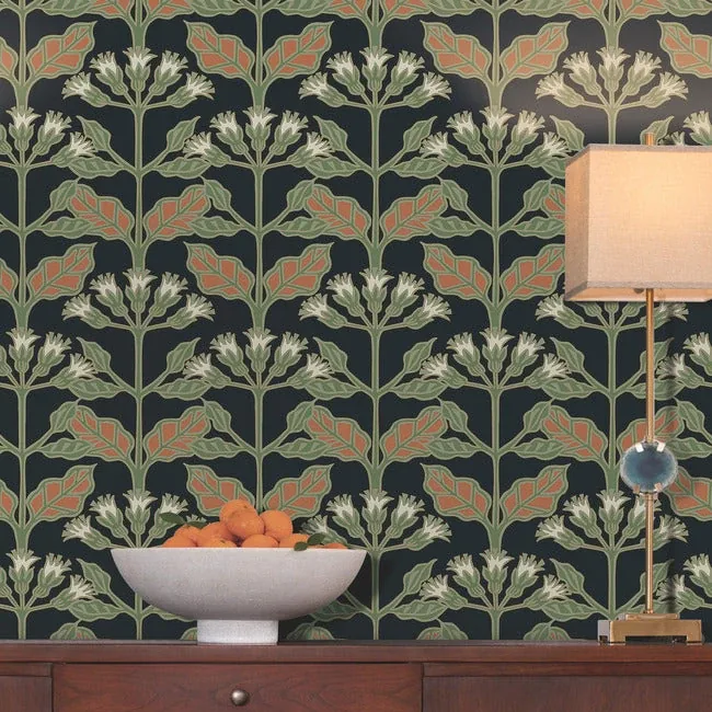 York Designer Series Tracery Blooms Black Metallic Wallpaper - SKU AC9113