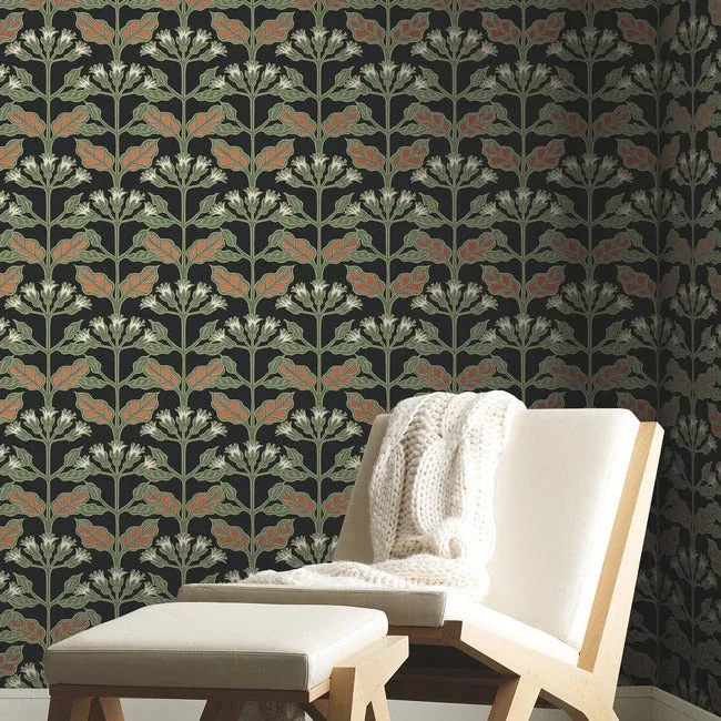 York Designer Series Tracery Blooms Black Metallic Wallpaper - SKU AC9113
