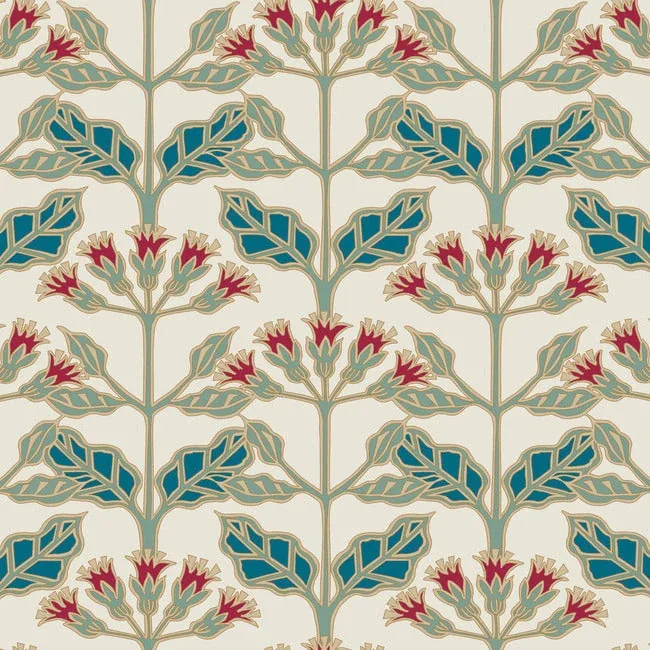 AC9111 | Tracery Blooms Cream Metallic Wallpaper