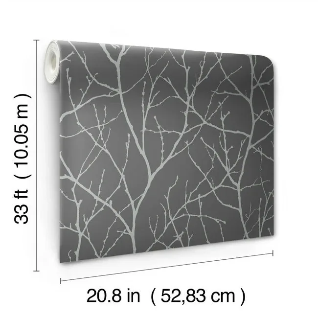 York Designer Series Trees Silhouette Charcoal & Silver Wallpaper - SKU MD7125
