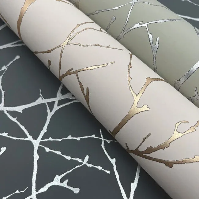 York Designer Series Trees Silhouette Eucalyptus & Silver Wallpaper - SKU MD7124