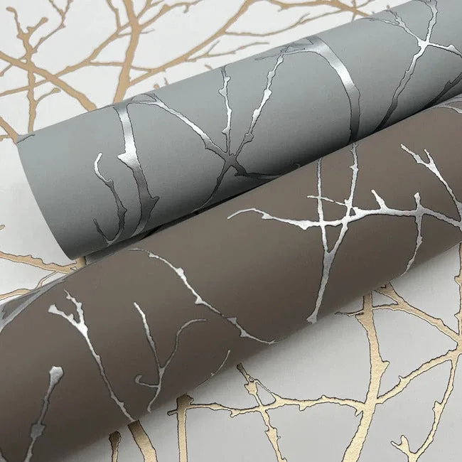 York Designer Series Trees Silhouette Mocha & Silver Wallpaper - SKU MD7121