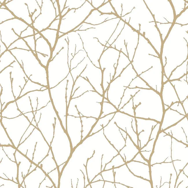 MD7126 | Trees Silhouette White & Gold Wallpaper