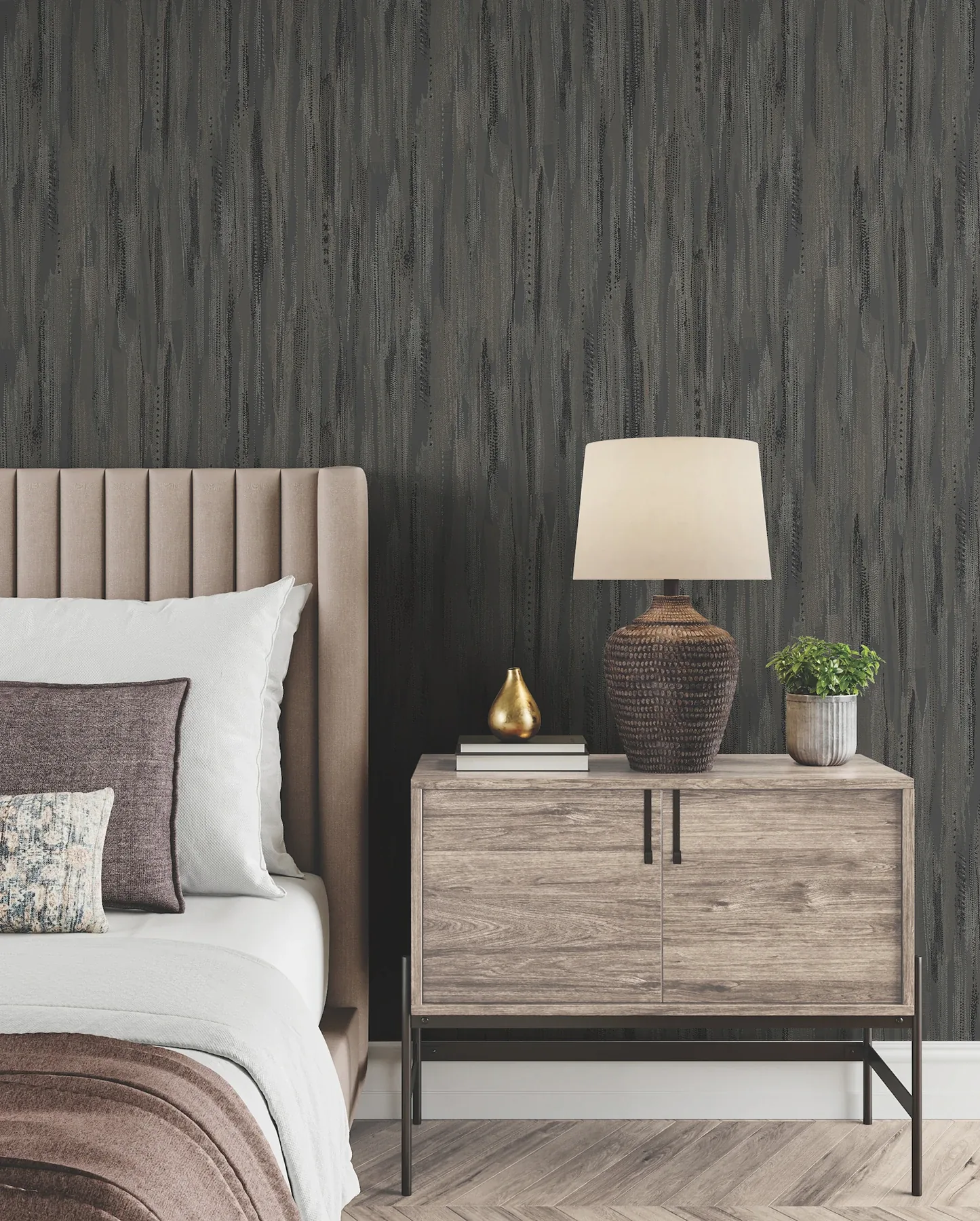 York Designer Series Tribeca Charcoal Texture Stripe Wallpaper - SKU VR1523