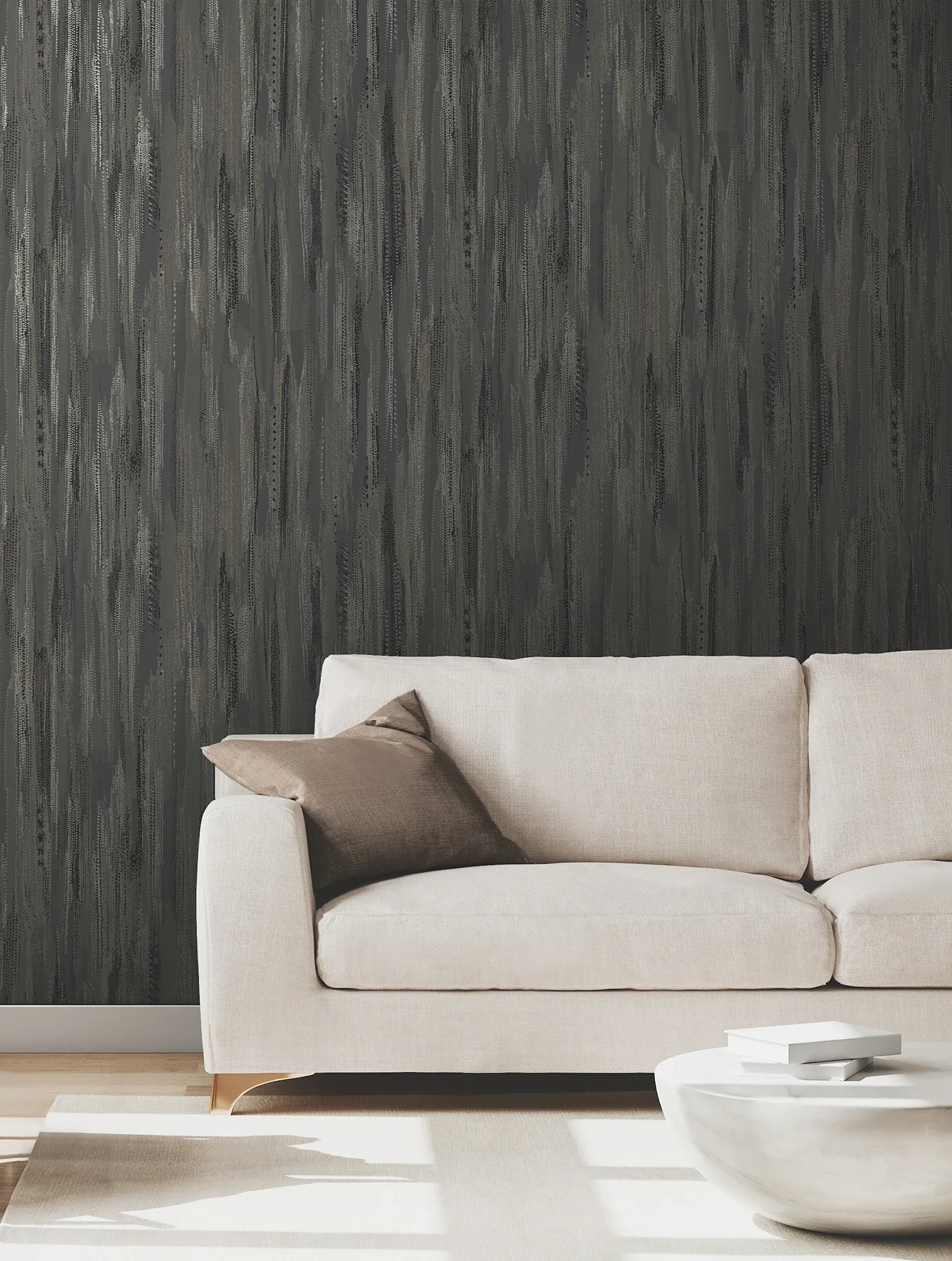 York Designer Series Tribeca Charcoal Texture Stripe Wallpaper - SKU VR1523