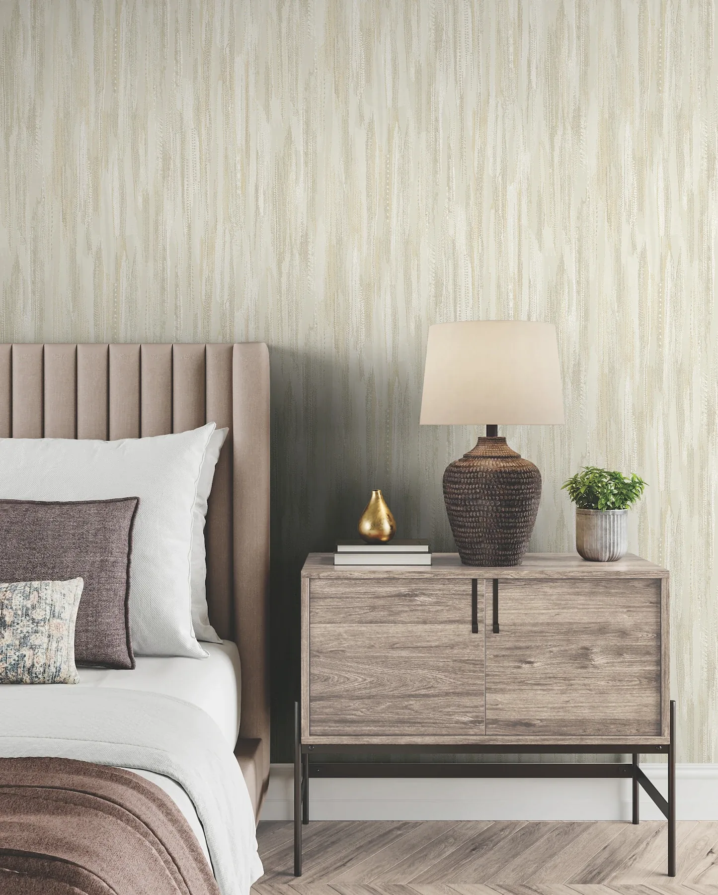 York Designer Series Tribeca Gold Texture Stripe Wallpaper - SKU VR1527
