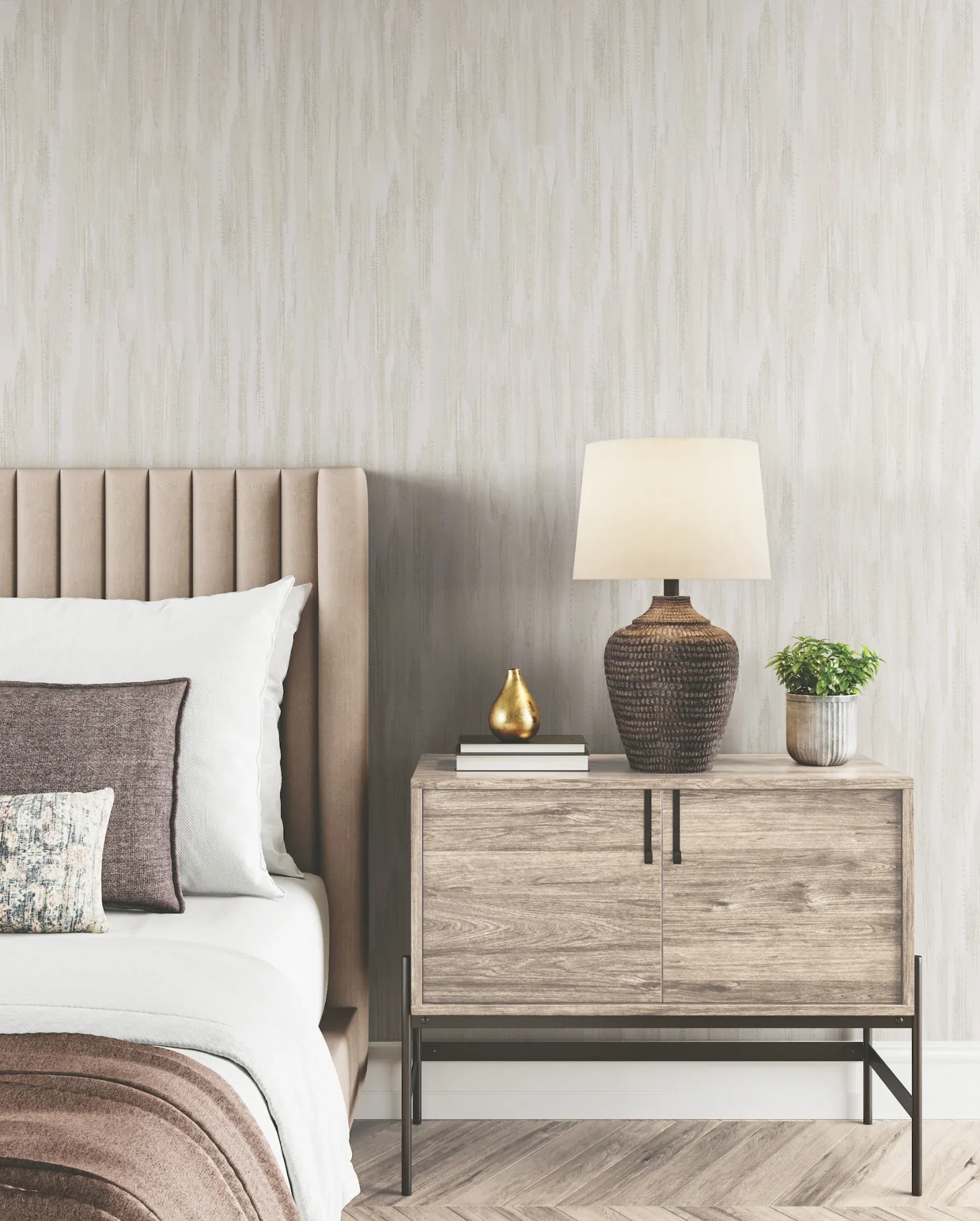 York Designer Series Tribeca White Texture Stripe Wallpaper - SKU VR1522