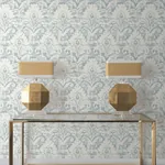 York Designer Series Velvet Crush Damask Blue & Pearl Wallpaper | Wallpaper Twins York Designer Series Velvet Crush Damask Blue & Pearl Wallpaper - SKU DF3335