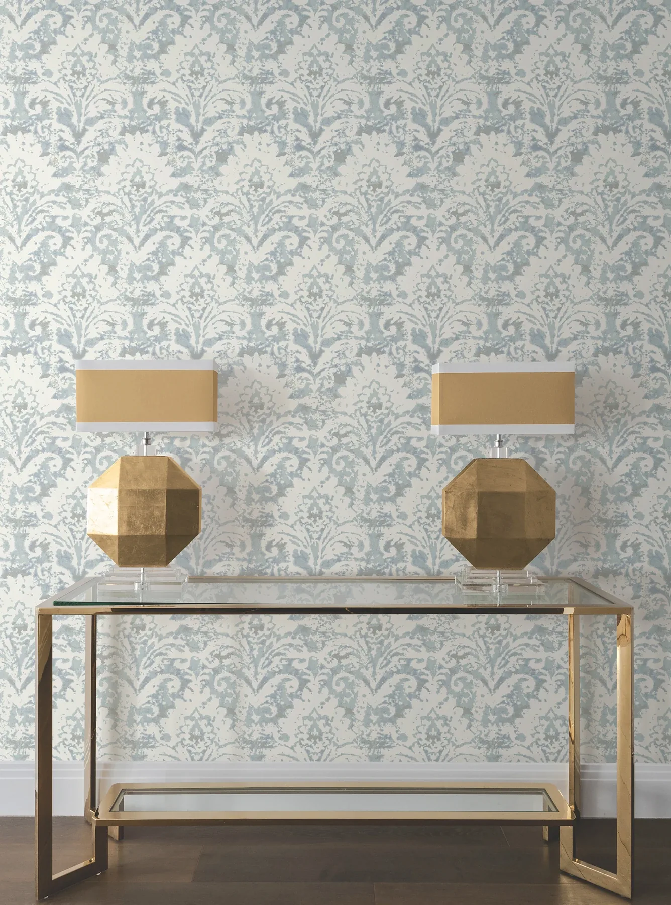 York Designer Series Velvet Crush Damask Blue & Pearl Wallpaper - SKU DF3335