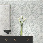 York Designer Series Velvet Crush Damask Blue & Pearl Wallpaper | Wallpaper Twins York Designer Series Velvet Crush Damask Blue & Pearl Wallpaper - SKU DF3335