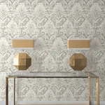 York Designer Series Velvet Crush Damask Soft Neutral & Pearl Wallpaper - SKU DF3333