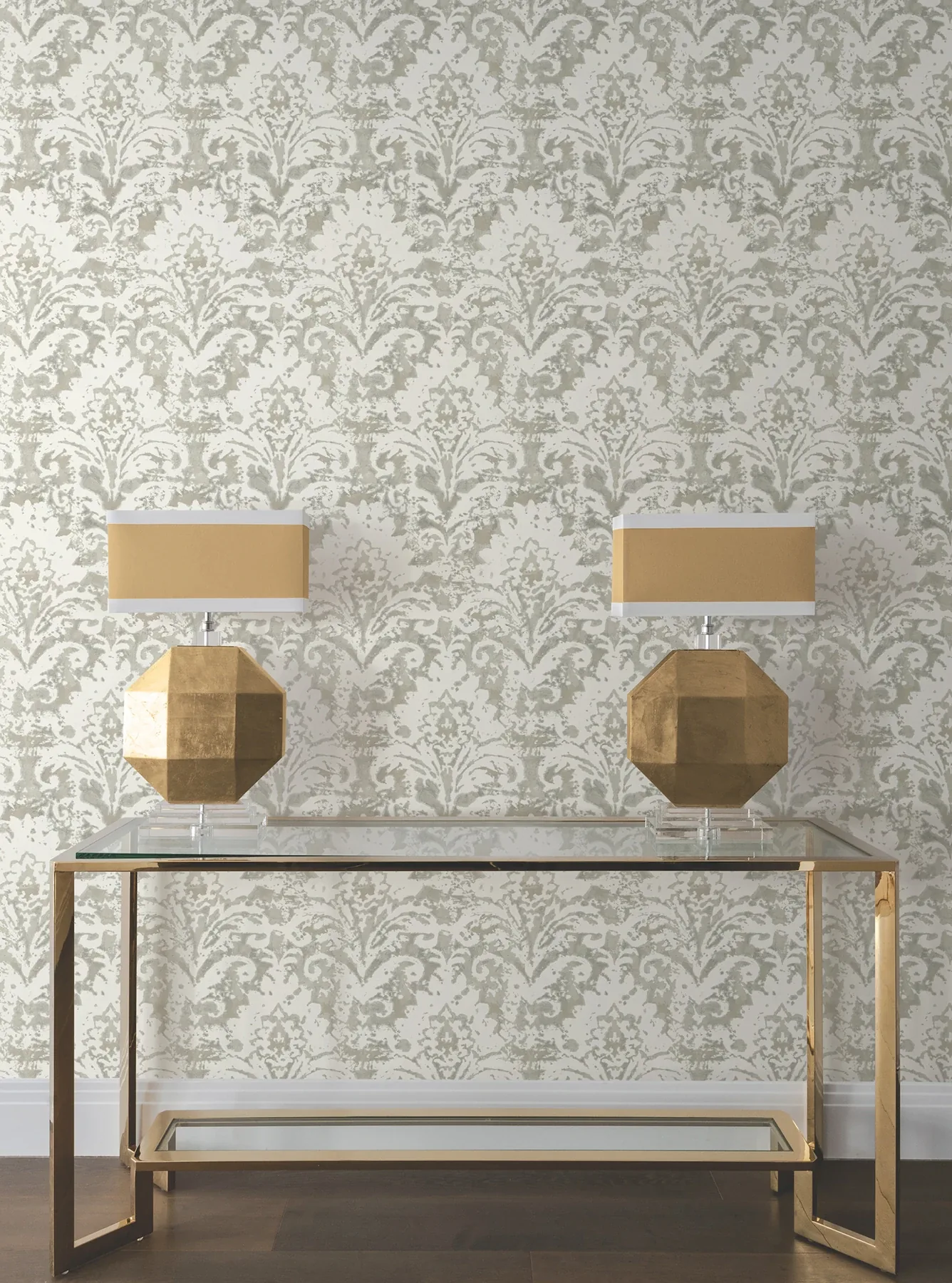 York Designer Series Velvet Crush Damask Soft Neutral & Pearl Wallpaper - SKU DF3333