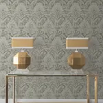 York Designer Series Velvet Crush Damask Taupe & Gold Wallpaper | Wallpaper Twins York Designer Series Velvet Crush Damask Taupe & Gold Wallpaper - SKU DF3331