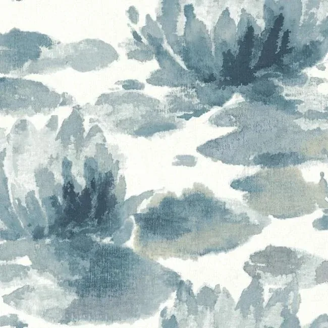 York Designer Series Water Lily Dark Blue Wallpaper - SKU NA0527