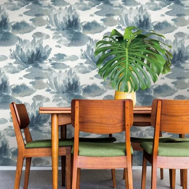 York Designer Series Water Lily Dark Blue Wallpaper | Wallpaper Twins York Designer Series Water Lily Dark Blue Wallpaper - SKU NA0527