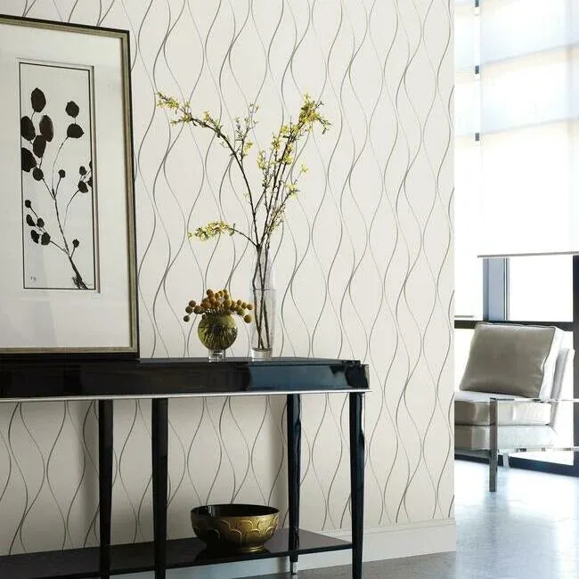 York Designer Series Wavy Stripe Off White & Silver Metallic Wallpaper | Wallpaper Twins York Designer Series Wavy Stripe Off White & Silver Metallic Wallpaper - SKU Y6201401