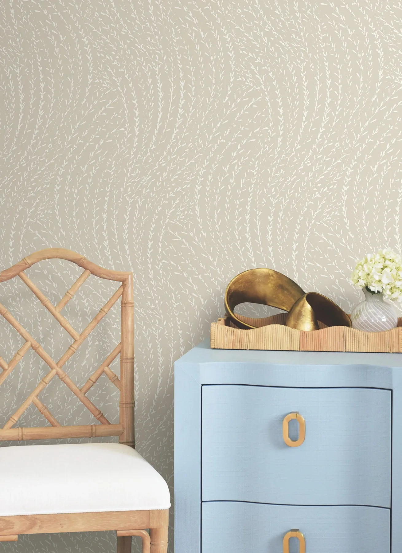 York Designer Series Willow Song Taupe Botanical Wallpaper | Wallpaper Twins York Designer Series Willow Song Taupe Botanical Wallpaper - SKU LL3218
