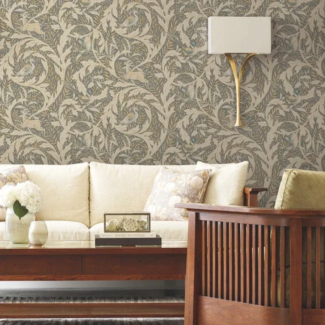 York Designer Series Woodland Tapestry Neutral Metallic Wallpaper - SKU AC9123